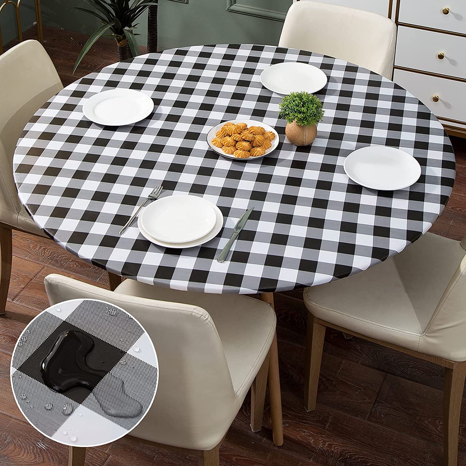Elastic Round Tablecover Cover Waterproof Party Decoration Durable Vinyl 