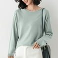 thumbnail image 5 of TFEOQRY Women's Crew Neck Sweater Long Sleeve Soft Knit Solid Pullover Casual Fall Daily Wear Top Green, 5 of 5