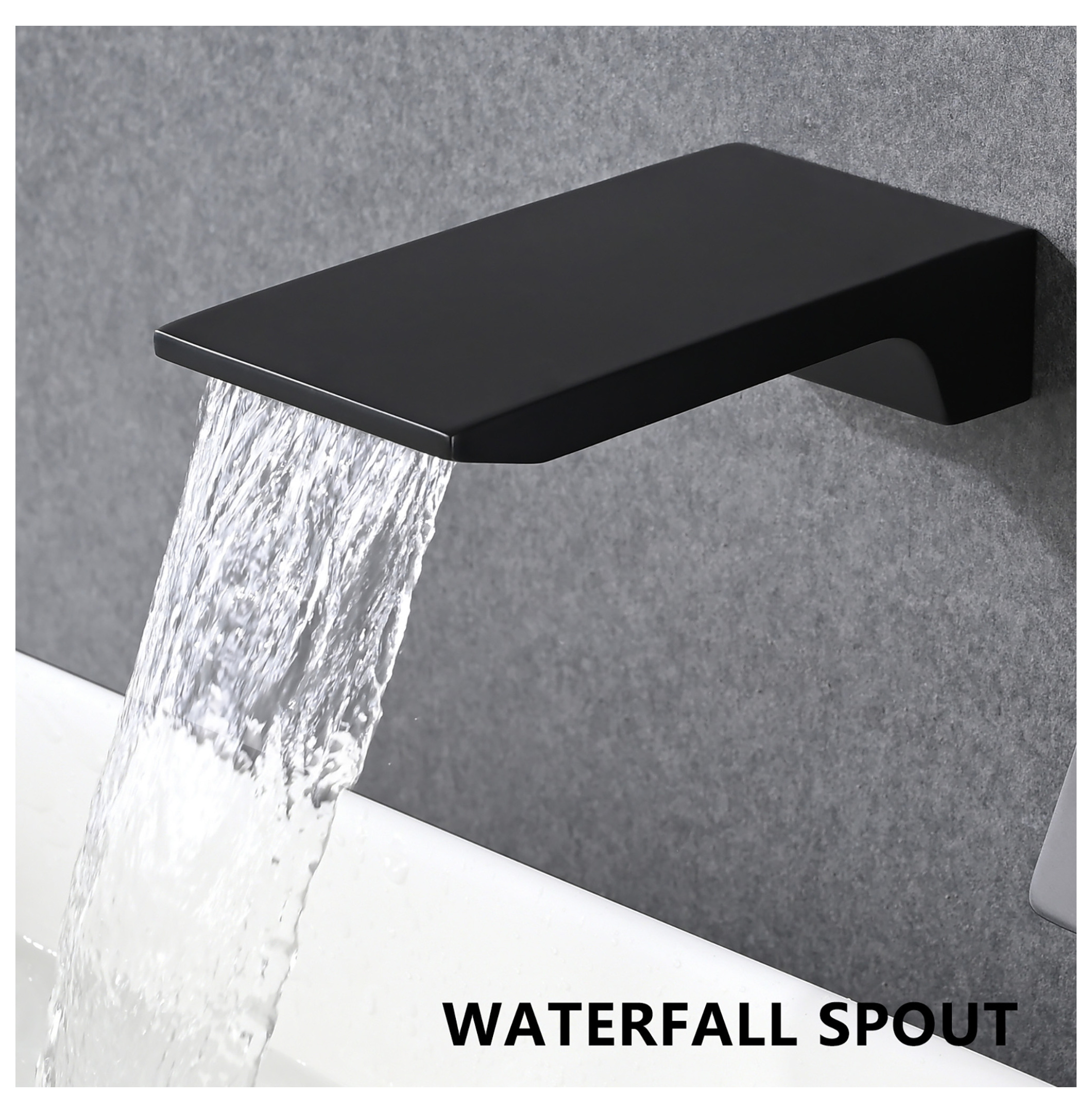 Matte Black Wall Mount Bathroom Faucet, Single Handle Tub Spout with Waterfall, Brass Rough-in Included