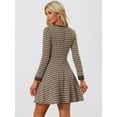 thumbnail image 4 of DARING DIVA Houndstooth Round Neck A-Line Elegant Plaid Dress M Khaki Brown, 4 of 6