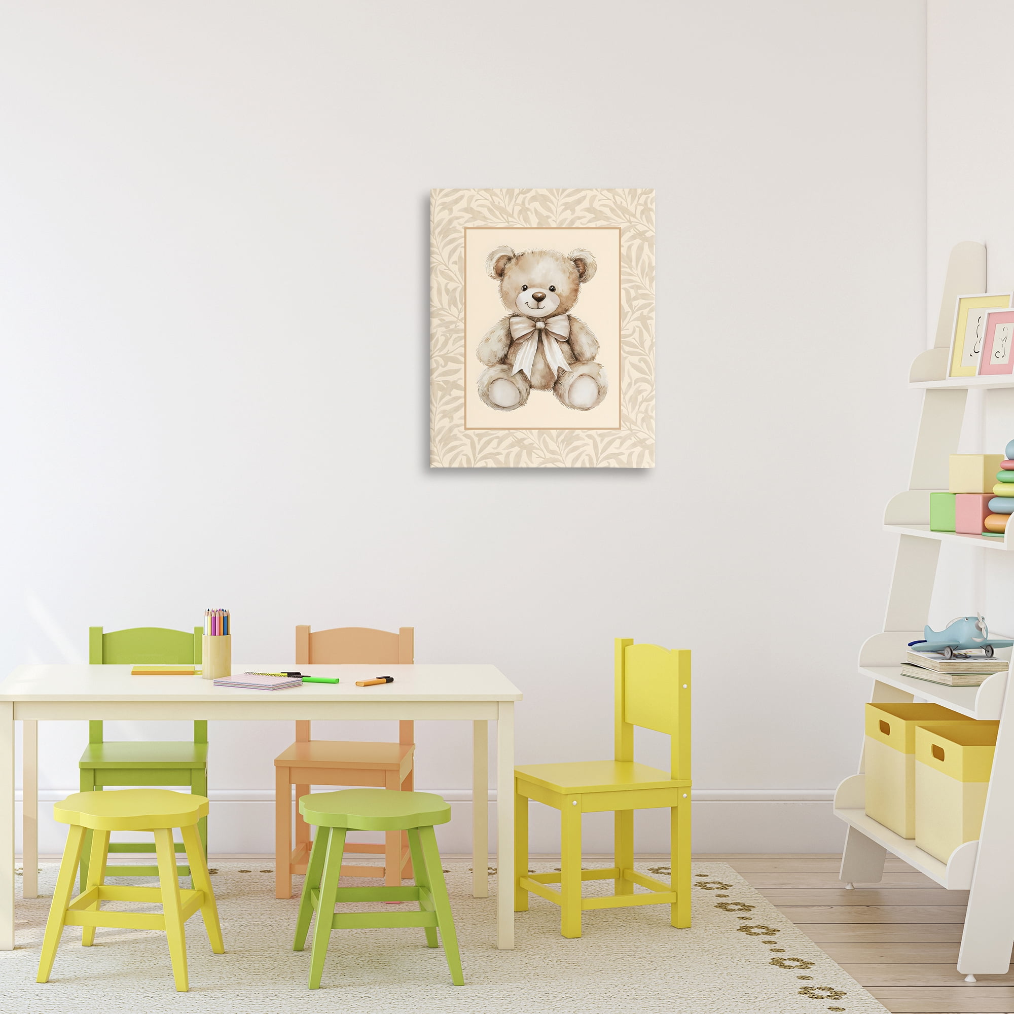 Stupell Industries Beige Teddy Bear and Border Canvas Wall Art, design by LSR Design Studio