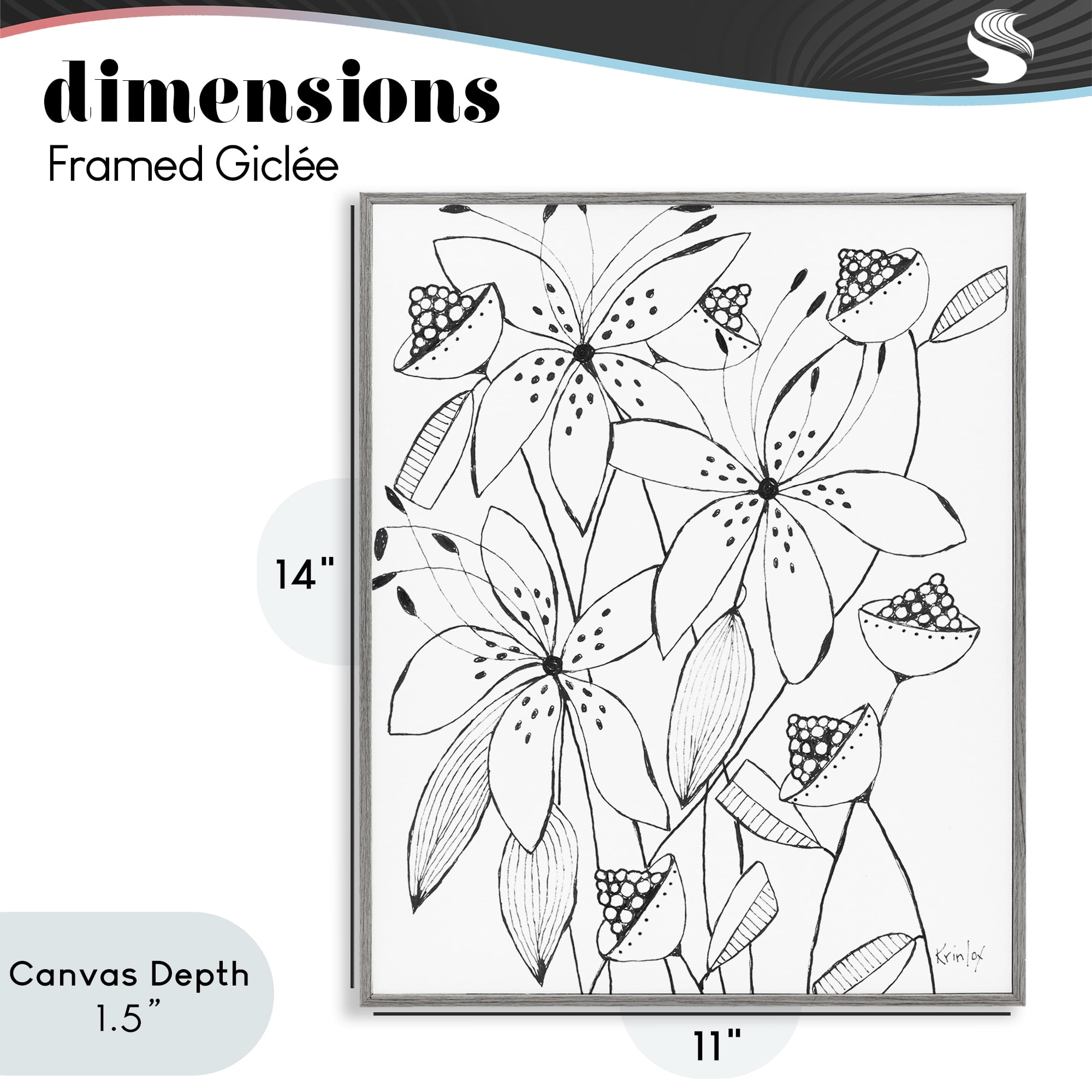 Stupell Industries Open Blooms Outline Gray Framed Giclee Art, design by Krinlox