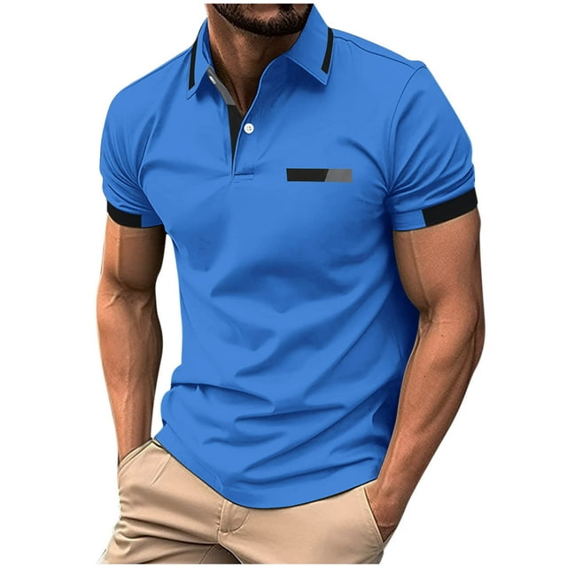Mens Casual Manga Corta Botón Abajo Camisas Color Botón Cuello de Giro Casual Blusa de Poliéster Moda Superior para Hombres, Verano Diario Y Al Aire Libre
