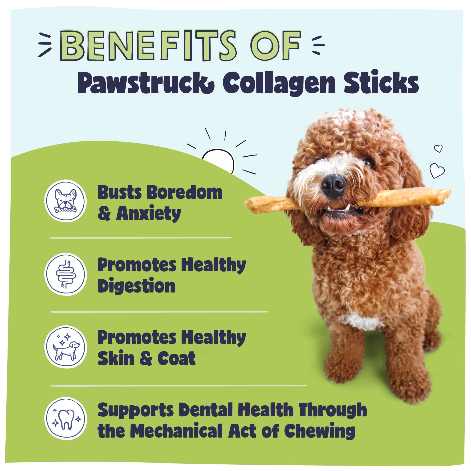 (3 pack) Pawstruck Natural Large Beef Collagen Sticks, Single Ingredient Chews for Dogs, 2pk