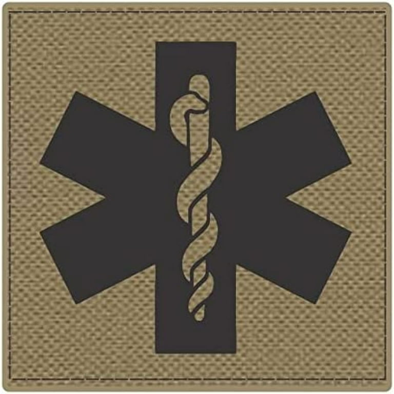 NeosKon Star of Life Medical Patch 4x4 - Black Image - Tan Backing - Hook  Fabric