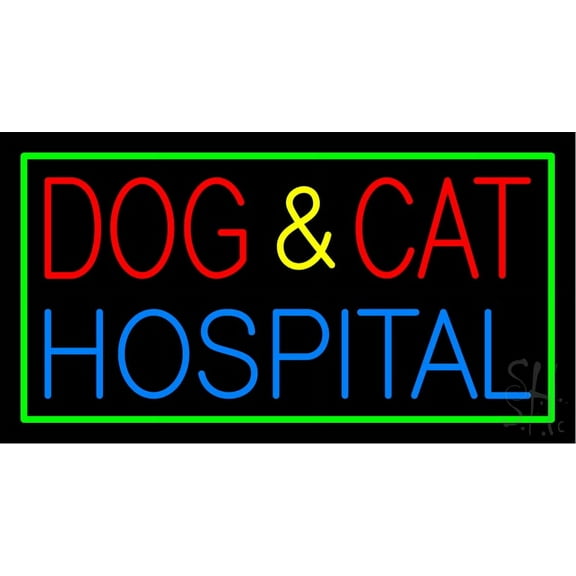 Dog And Cat Hospital LED Neon Sign 20" Tall x 37" Wide - inches Black Square Cut Acrylic Backing, with Dimmer - Premium built indoor Sign for Club, Home décor, Event, Workshop, Storefront.