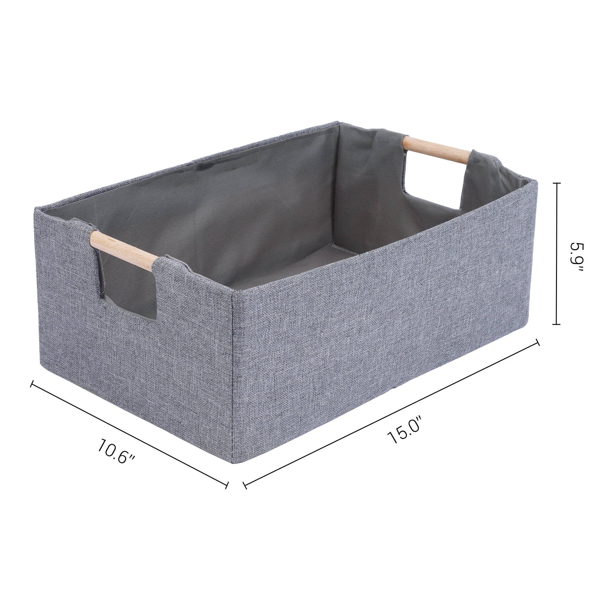 Unique Bargains Foldable Storage Basket with Wood Handles Gray 15*10.6*5.9