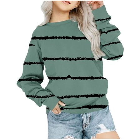 

Hpgjzj Girls Striped Color Block Sweatshirts Kids Tie Dye Crewneck Long Sleeve Pullover Tops 4-15 Years