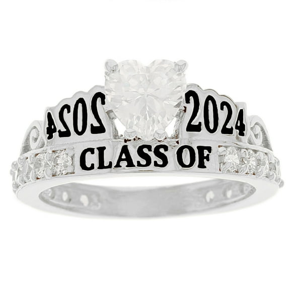 JackAni 10k White Gold White CZ April Birthstone Gorgeous 2025 Graduation Ring - Size 5.00