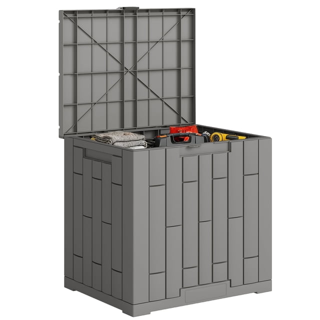 Outsunny 30 Gallon Resin Deck Box, Lockable Outdoor Storage Box
