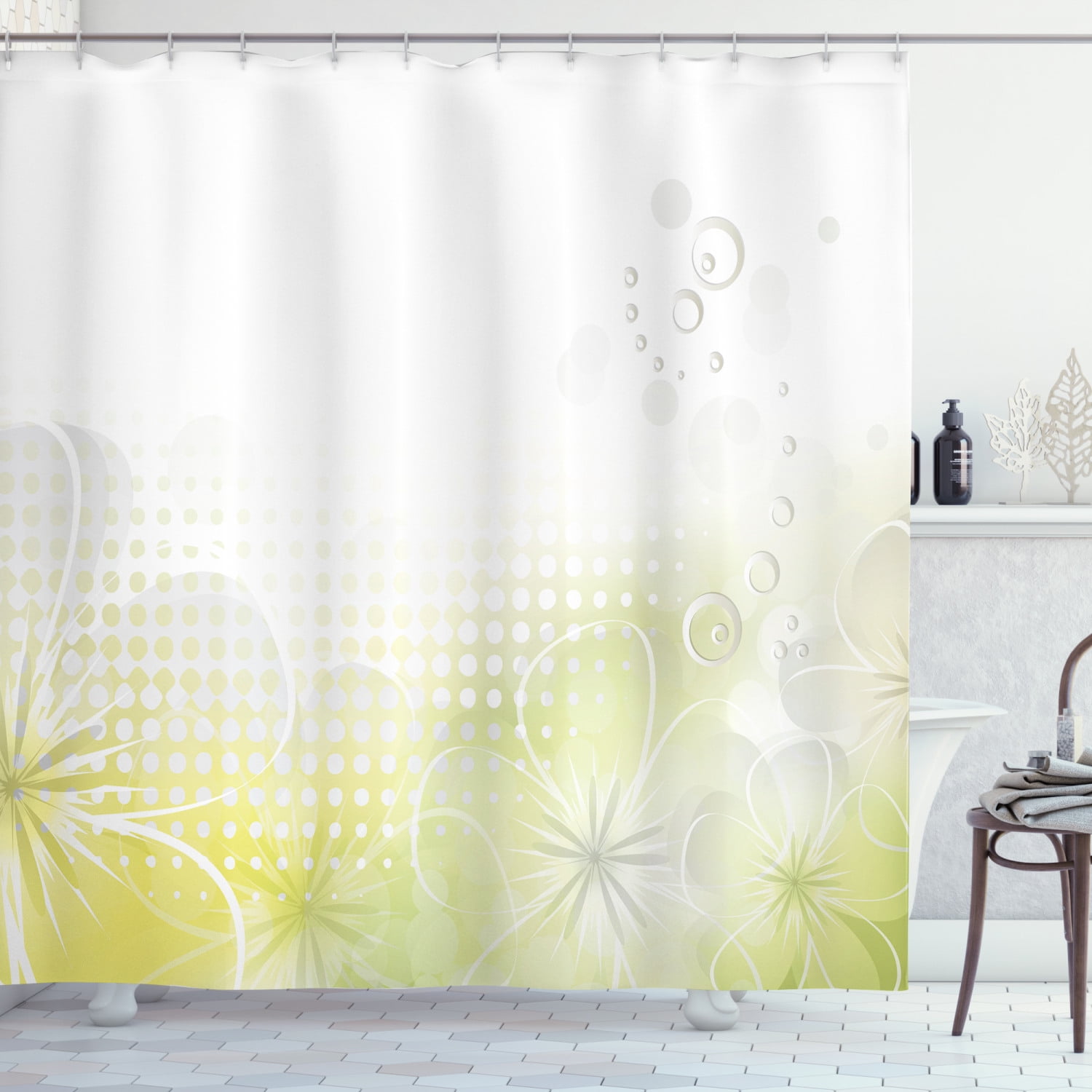 Gradient Bright Yellow Shower Curtain Liner Waterproof Mildew Fabric & 12 Hooks 