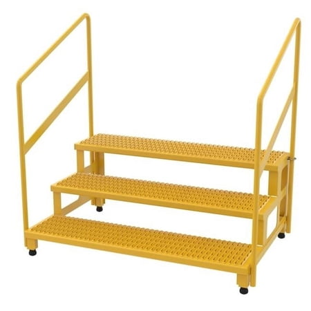 Vestil ASP-48-3-HR 500 lbs 48 in. Steel Adjustable Step Stand with 3-Step & Handrails - Yellow