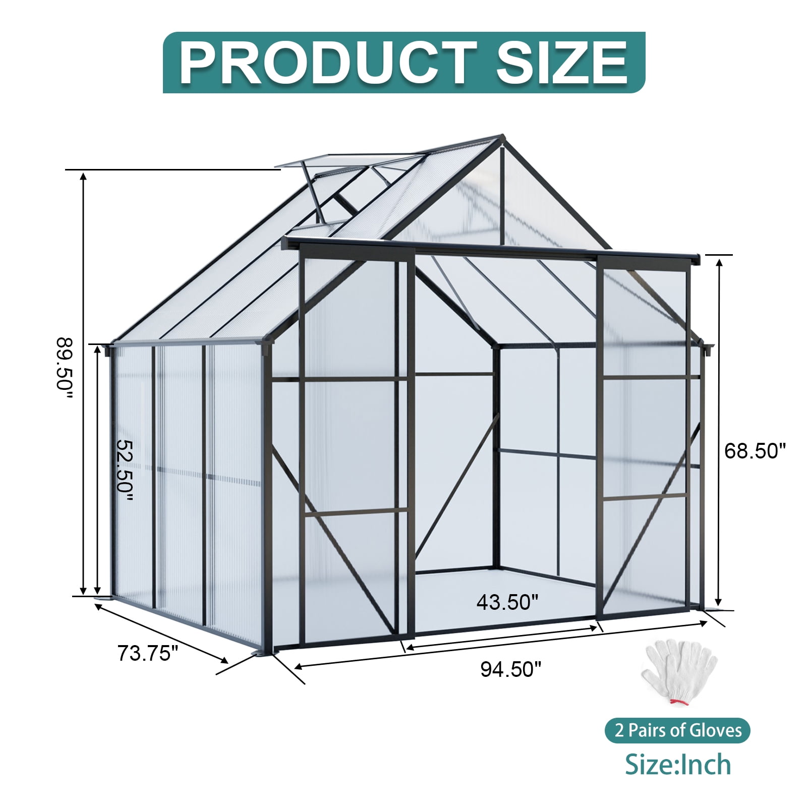 IMagacFun 8x6 Polycarbonate Greenhouse Heavy Duty Walk-in Greenhouse with Sliding Door and Aluminum Frame for Outdoor Garden Backyard Black