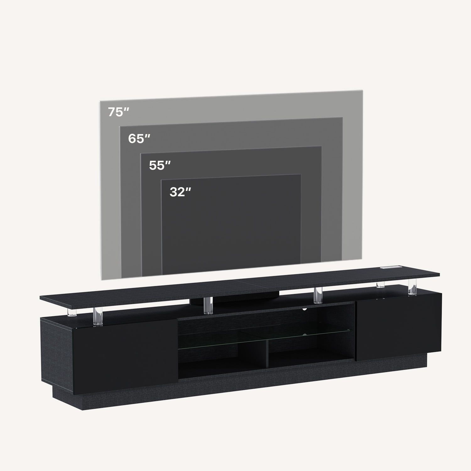BaPiPro 80" LED Modern TV Stand for TVs up to 90", Entertainment Center TV Console with Music Sync LED for Living Room, Black