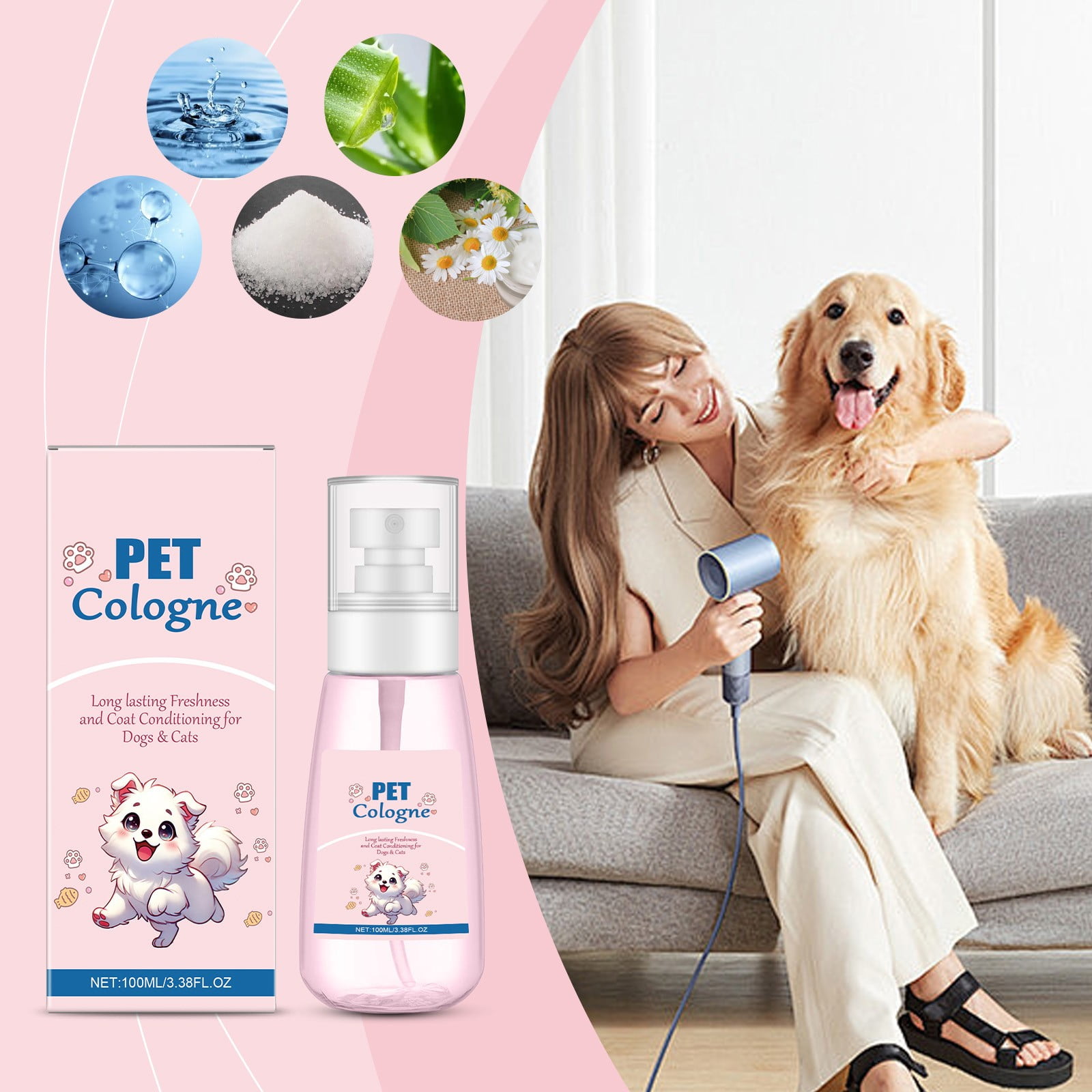 Dog & Cat Perfume | Long-Lasting Baby Powder Scent Deodorizing Spray | Fur-Conditioning Cologne, Non-Sticky Formula | Travel-Friendly