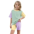 thumbnail image 7 of Girls Athletic Shorts Set Color Block Oversized T-Shirts Short Leggings Yoga Running Summer Outfits 2 Piece Set Yellow, 12T, 7 of 7