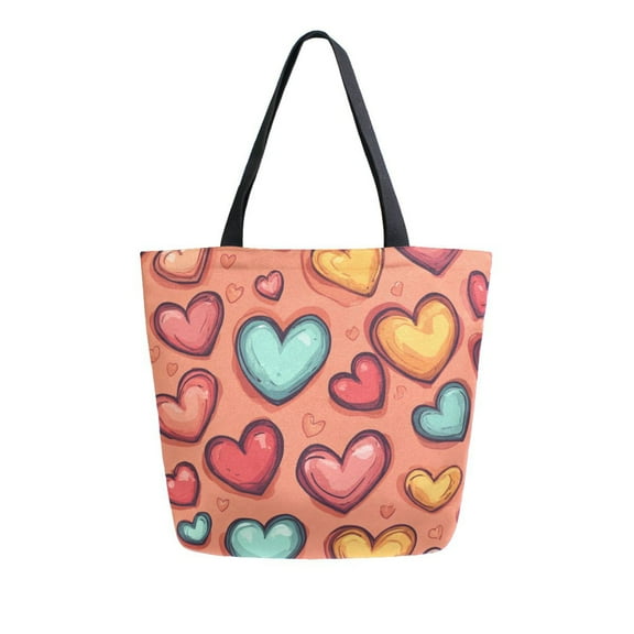 Large opening canvas tote bag, thickened canvas shopping bag, commuter handbag, multi-color available. Cartoon Love Hearts