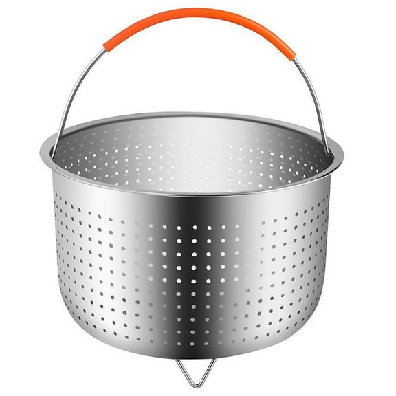 WE-POLUJ Kitchen Stainless Steel Steamer Basket with Silicone Covered Handle for 3/6/8 Quart Pressure Cooker Insert Accessories Vegetable Cleaning Drainer
