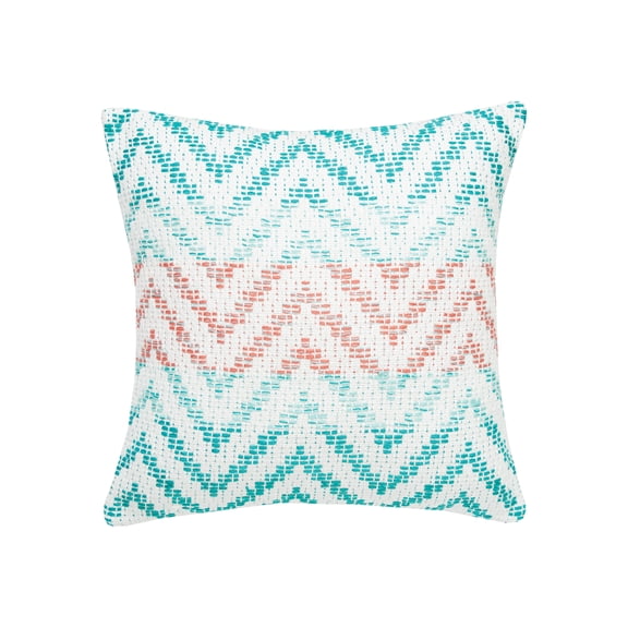 Chevron Coral and Green Throw Pillow, 18" x 18"