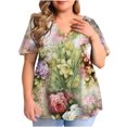 thumbnail image 1 of Birdeem Blouse Décontractée à Manches Courtes Imprimée pour Femmes, Grande Taille, à Volants, Col en V, 1 of 6