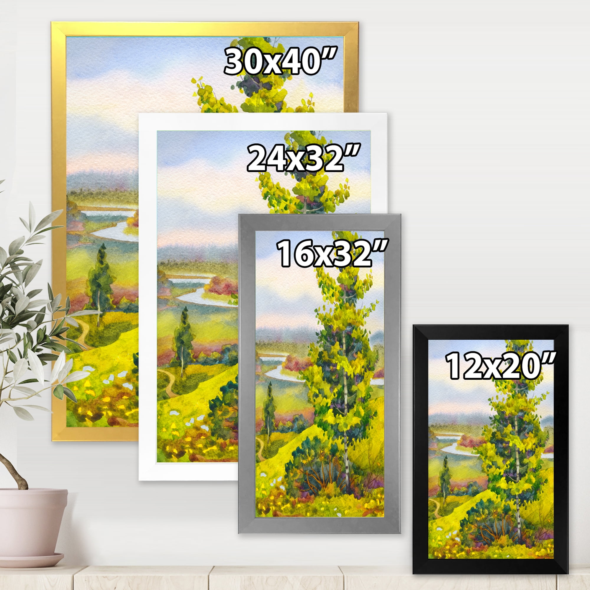 Designart 'Colorful Young Orange Betulas Along Bank Of Calm Bay' Lake House Framed Art Print