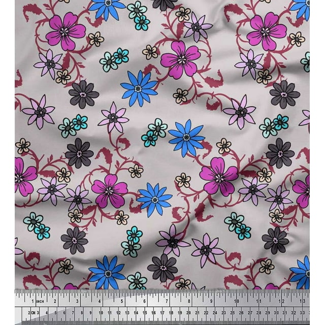 Soimoi Feuilles de Tissu Rayonne & Tissu Imprimé Artistique Floral par la Cour 42 Pouces de Large