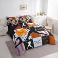 thumbnail image 2 of Castle Fairy Orange Baseball Collage Twin Bedding 7-Piece, Sport Geometric Grid Bedding Comforter Set, Orange Red Black,Black Reversible, 2 of 7
