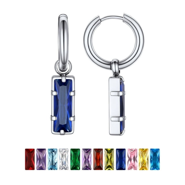 PROSTEEL Pendientes colgantes Huggie Pendientes de aro colgantes Pendientes de acero inoxidable para mujeres Niñas Zafiro de septiembre Cristal Joyería Madre Regalo de cumpleaños para mamá Esposa