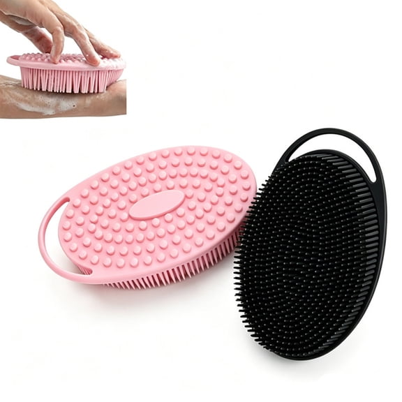 Soft Silicone Body Scrubber 2 PCS Silicone Body Shower, Silicone Loofah 2 in 1 Bath and Shampoo Brush, Body Scrubber Shower Cleaning Exfoliating Use for Sensitive Skin, Lather Well