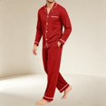 thumbnail image 4 of Delconic Mens Pajama Set Long Sleeve Button Front Sleepwear Set Relaxed Fit Lounge Set with Chest Pocket and Full Length Pants Vermilion L, 4 of 6