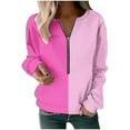thumbnail image 3 of HVOBTTY Womens Long Sleeve Pullover Sweatshirt, Fall Tops for Women, Women's Casual Color Block Print Zipper Sweatshirt Pink, M, 3 of 5
