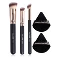 thumbnail image 1 of MAANGE 3Pcs Makeup Brushes + 2Pcs Triangle Powder Puff Set - No-Stroke Concealer Eye Shadow Makeup Brush Blending Beauty Tools (Black Gold), 1 of 7