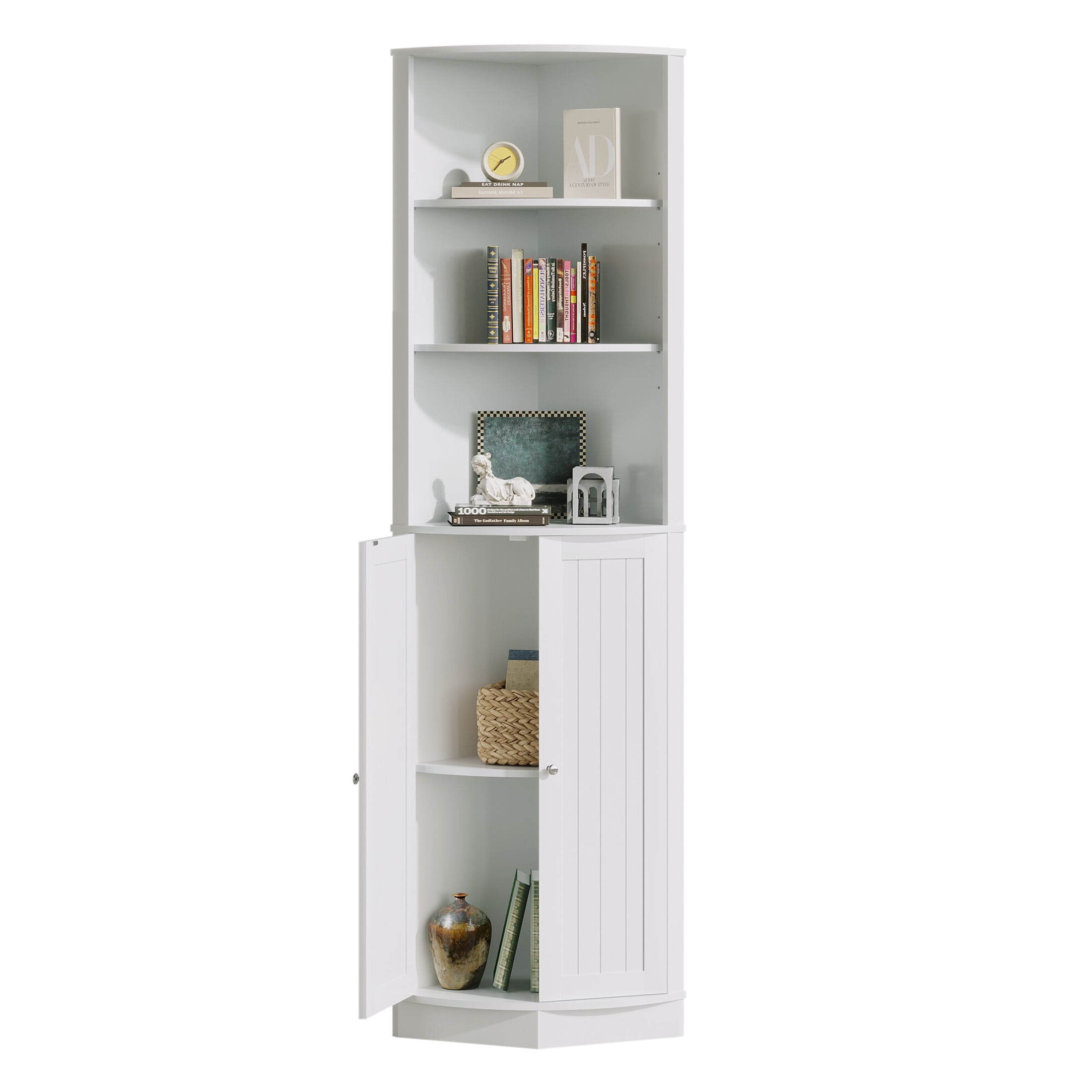 Noble House 67" Tall Corner Cabinet with 2 Doors and Adjustable Shelves, Freestanding Storage Organizer, White