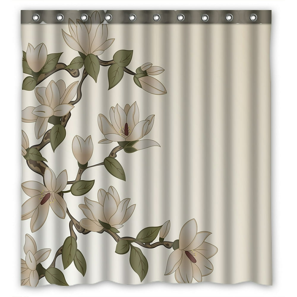 ABPHQTO Magnolia Flowers Branch Waterproof Polyester Shower Curtain and