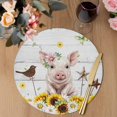 thumbnail image 3 of Pig Sunflower Western Round 13 Inch Placemats Set of 6, Rustic Daisy Grey Wooden HeatResistant Non Slip Place Mats for Dining Table, Wipeable Braided Kitchen Table Mats for Housewarming, 3 of 9