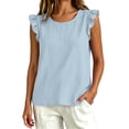thumbnail image 5 of tarylea Tank Tops for Women Sleeveless Ruffled Shoulder Scoop Neck T-Shirts Casual Loose Summer Plain Tee Tops, 5 of 6