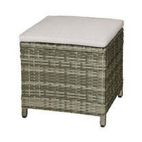 Benjara Foca 18 Inch Outdoor Square Ottoman, Set of 2, Gray Fabric, Faux Wicker