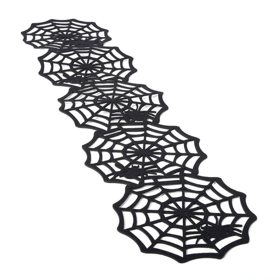 Hvmvliv 7x31 Inch Non-Woven Halloween Table Runner for Dining Table Kitchen Party Holiday Decor Black