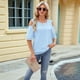 thumbnail image 4 of Blusa de Verano de Corta con Hombros Descubiertos y Encaje Acampanado para Mujer Azul XL, 4 of 10
