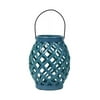 9.75 in. Lantern with Handle in Gloss Steel Blue