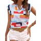 thumbnail image 1 of Camiseta para Mujer, Color Block, Cuello en V, Corta, Top de Moda, Informal, Holgada, de Verano. Color C M, 1 of 7