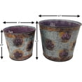 thumbnail image 4 of S/2 Metal Pots Planters Buckets Fall Autumn Thanksgiving Decor Maple Leaf Design Indoor Outdoor 5.5" & 4.5" H Purple, 4 of 4
