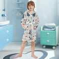 thumbnail image 3 of FORMRS Niños Bathrobe Unisex Hooded Robe Soft Plush Pajamas Sleepwear, Size 4-6T, Gray Cartoon Houses, 3 of 7