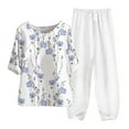 thumbnail image 1 of Hauts à Manches 1/2 pour Femmes Ensemble Décontracté Col Rond Manches 5/4 et Pantalon Impression Numérique Deux Pièces, 1 of 3