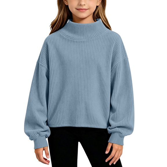 Mitankcoo Girls Mock Neck Ribbed Top Kids Loose Long Sleeve Pullover Sweatshirt for Fall Winter Casual Daily Outfits 4-15Y