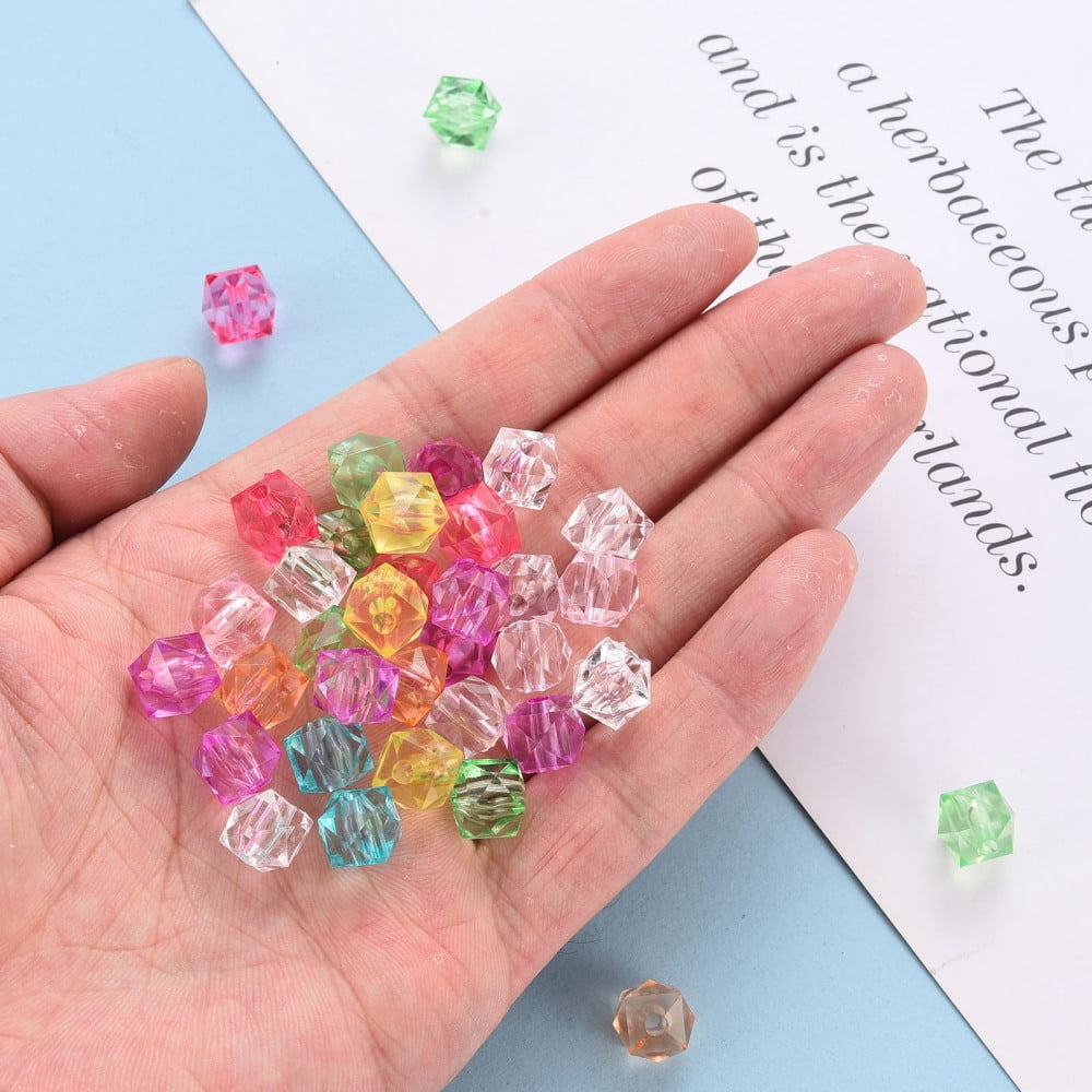Transparent Acrylic Beads Faceted Cube Mixed color 8x8x7.5mm Hole: 1.6mm about 1730pcs/500g