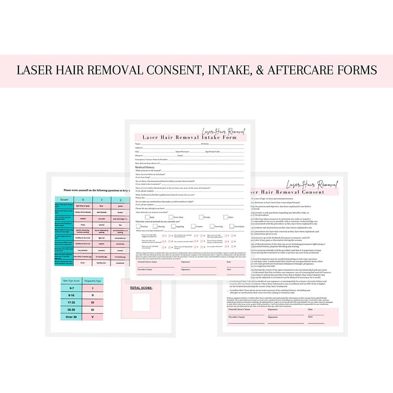 Laser Hair Removal Intake Consent and Aftercare Form with