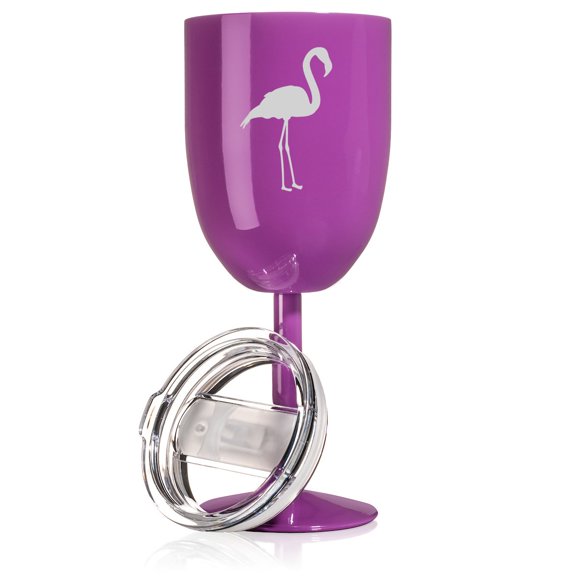 14 oz Double Wall Vacuum Insulated Stainless Steel Wine Tumbler Glass with Lid Flamingo (Purple)