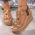 thumbnail image 2 of Womens Platform Sandals Glitter Wedges Heels Butterfly Rhinestone T-Strap Elegant Dressy Slingback Heels with Elastic Ankle Strap Brown Size 5.5, 2 of 6