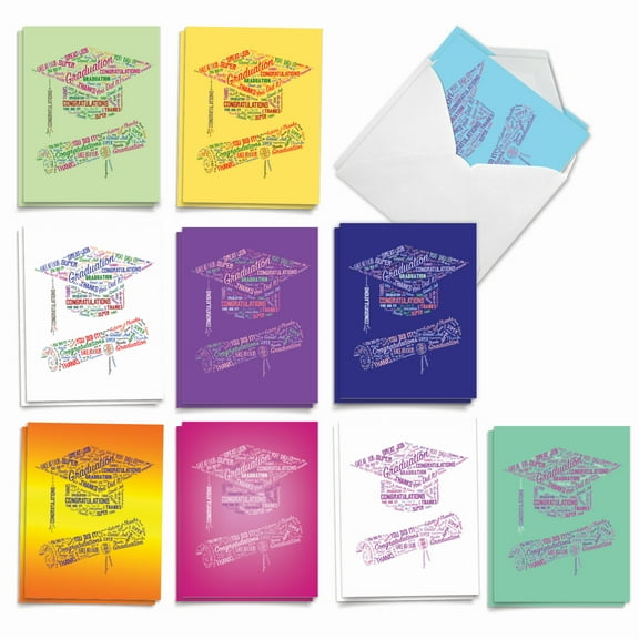 20 Graduation Note Cards with Envelopes (4" x 5.12") - Diploma Wordart Graduation (10 Designs, 2 Each) AM3191GDG-B2x10